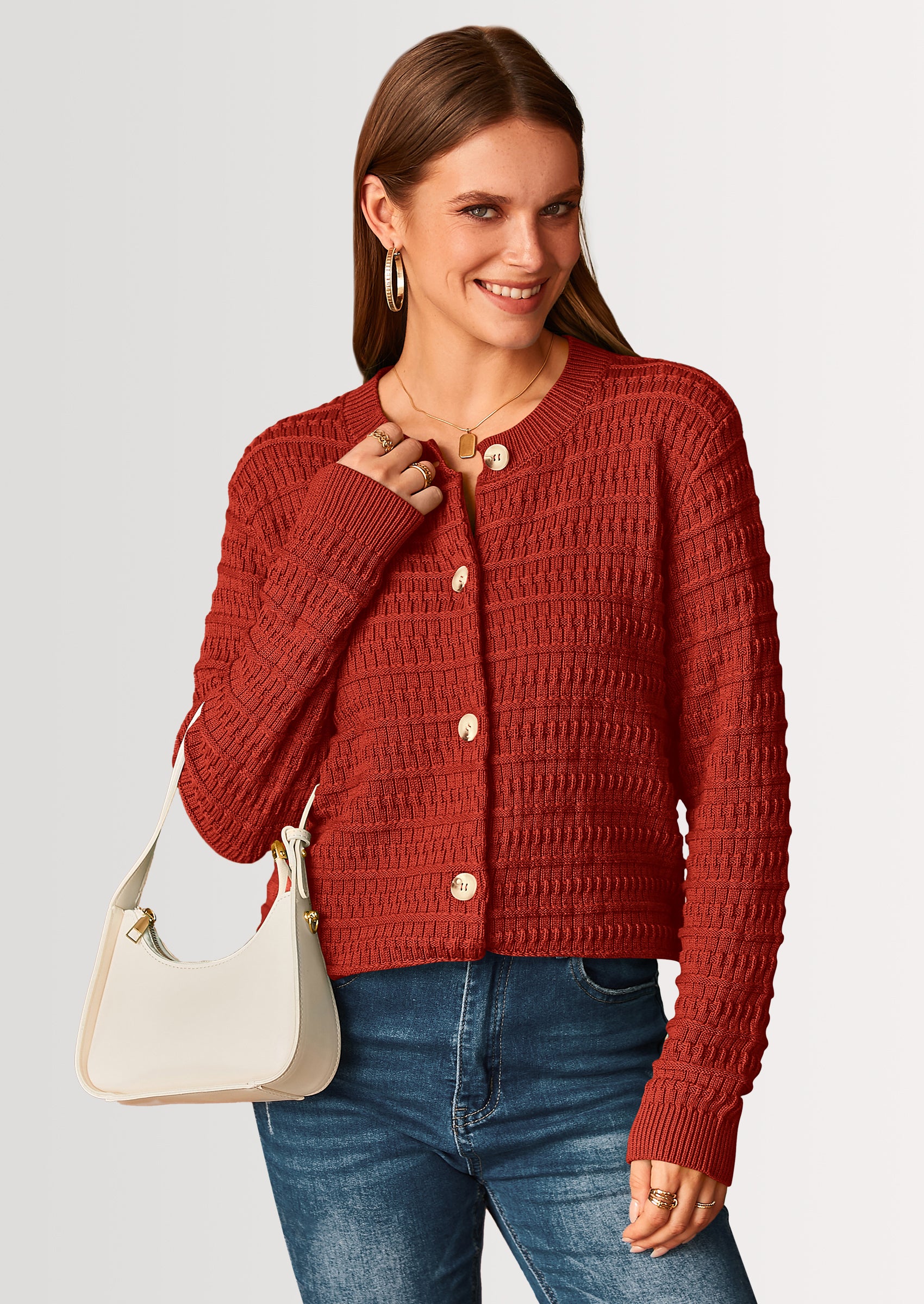 PRETTYGARDEN Women's Knit Cardigan Sweaters Casual Long Sleeve Open Front Button Down Trendy Jackets Outerwear