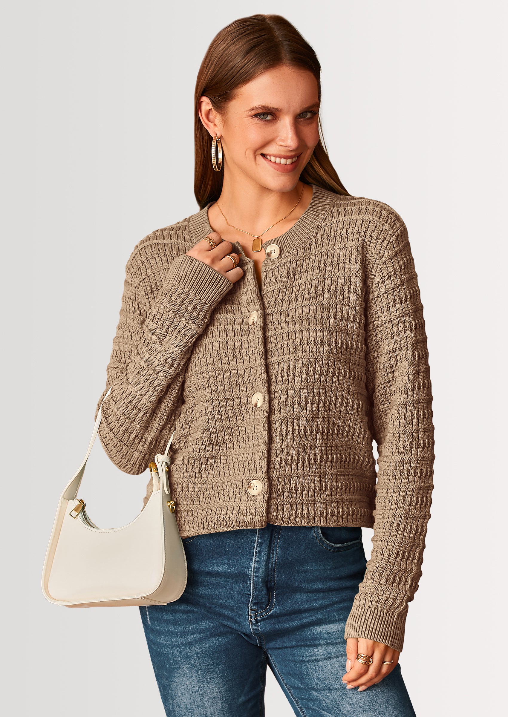 PRETTYGARDEN Women's Knit Cardigan Sweaters Casual Long Sleeve Open Front Button Down Trendy Jackets Outerwear