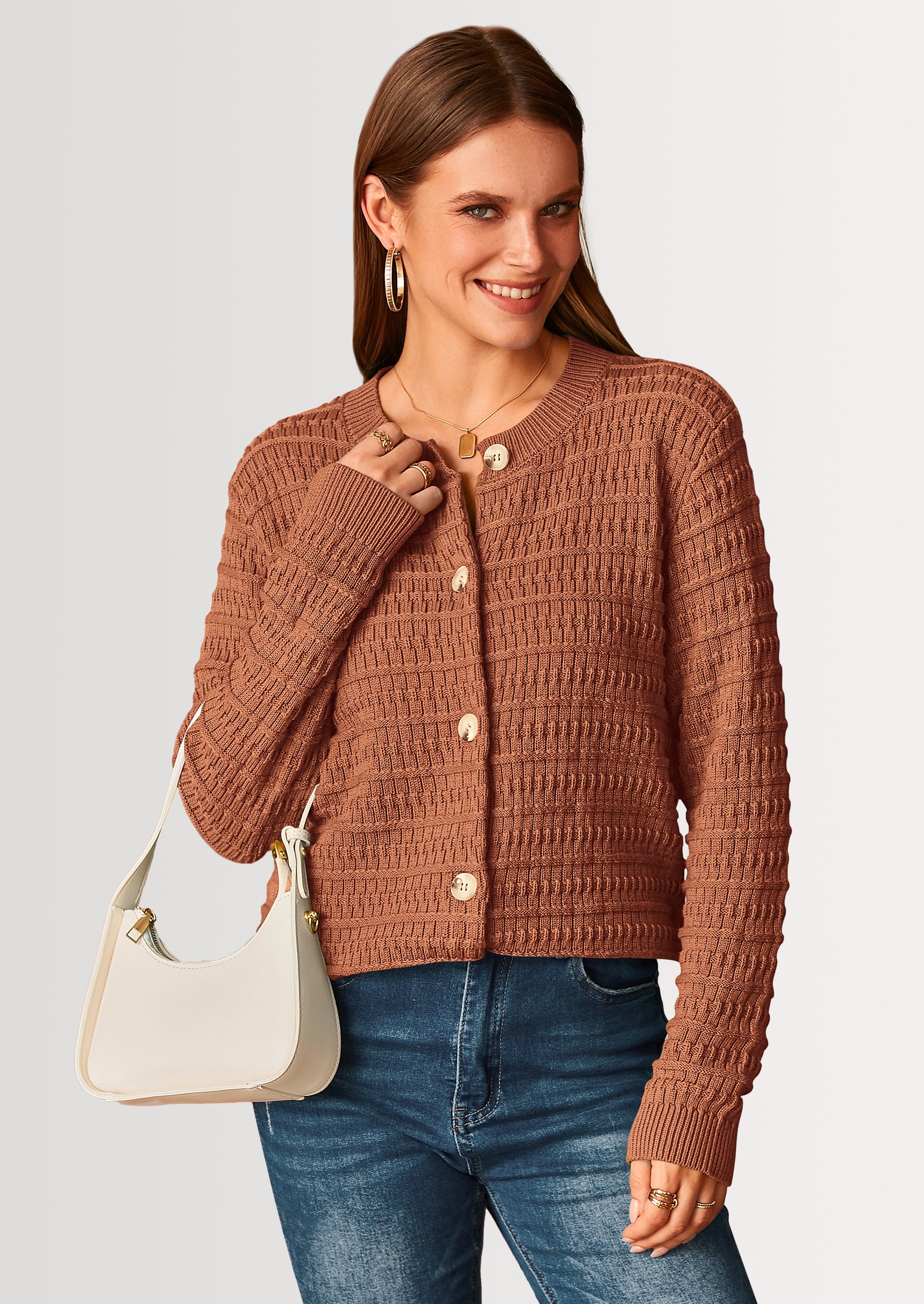 PRETTYGARDEN Women's Knit Cardigan Sweaters Casual Long Sleeve Open Front Button Down Trendy Jackets Outerwear