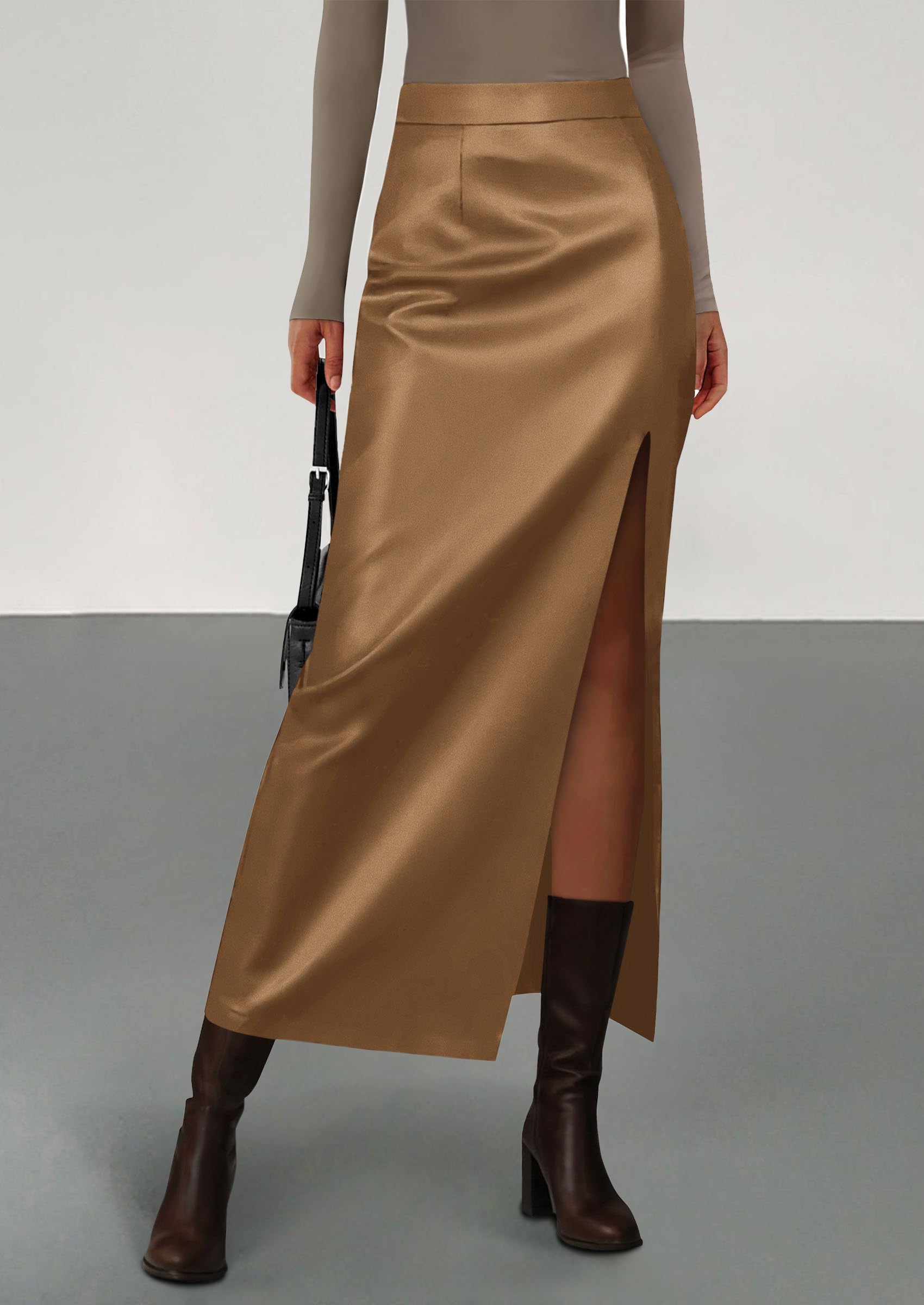 PRETTYGARDEN Womens Faux Leather Skirt Fall Bodycon High Waisted Slit Dressy Casual Winter Maxi Long Pencil Skirts