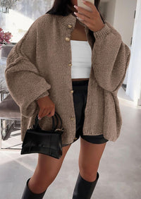 PRETTYGARDEN Women's Winter Button Down Cardigan Sweaters Mock Neck Lantern Long Sleeve Chunky Knit Jacket Trendy Outerwear