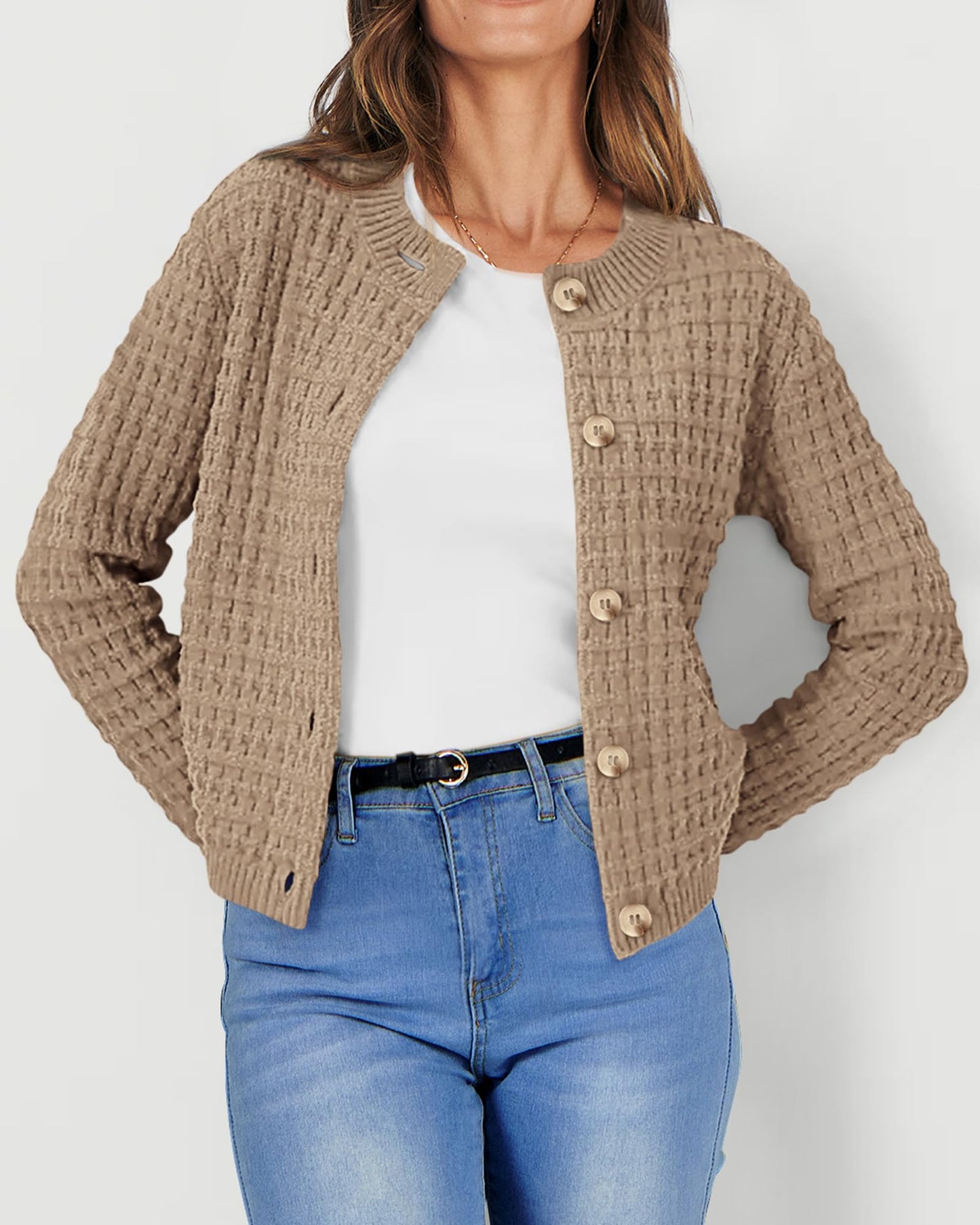 Knit Cardigan Long Sleeve Open Front Button Down Jacket