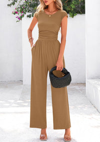 Summer Jumpsuits for Women Dressy Ribbed Cap Sleeve Wide Leg Pants Rompers Elegant Casual One Piece Outfits