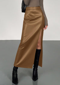 PRETTYGARDEN Womens Faux Leather Skirt Fall Bodycon High Waisted Slit Dressy Casual Winter Maxi Long Pencil Skirts