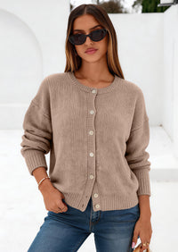 PRETTYGARDEN Long Sleeve Crewneck Button Down Womens Sweaters Fall Open Front Chunky Cardigan Sweaters for Women