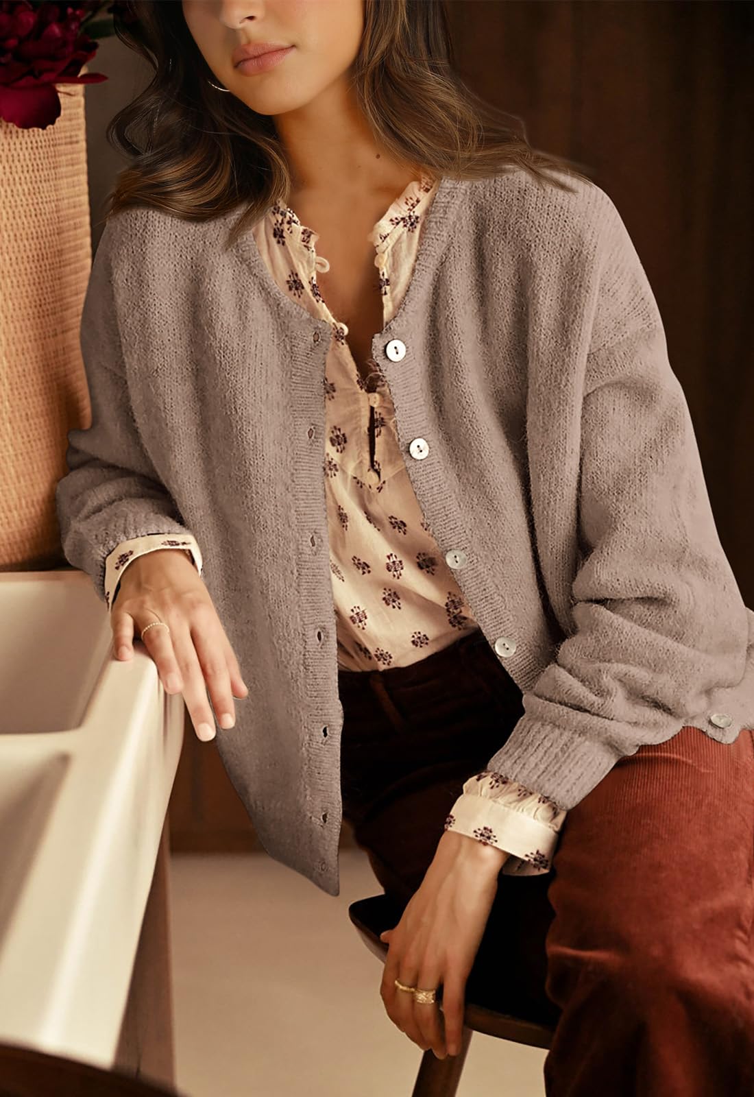 PRETTYGARDEN Long Sleeve Crewneck Button Down Womens Sweaters Fall Open Front Chunky Cardigan Sweaters for Women PRETTYGARDEN