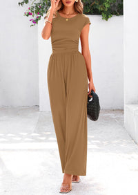 Summer Jumpsuits for Women Dressy Ribbed Cap Sleeve Wide Leg Pants Rompers Elegant Casual One Piece Outfits