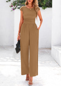 Summer Jumpsuits for Women Dressy Ribbed Cap Sleeve Wide Leg Pants Rompers Elegant Casual One Piece Outfits