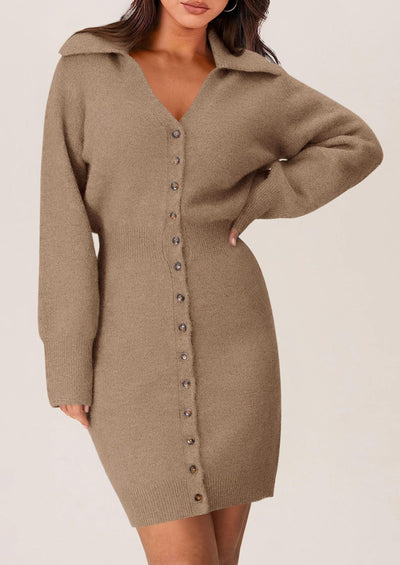 PRETTYGARDEN Sweater Dresses for Women Trendy Long Sleeve Button Down Short Spring Dress