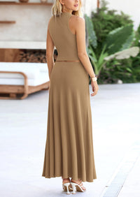 PRETTYGARDEN 2 Piece Maxi Skirt Sets Casual Knit Cropped Tank Top High Waisted Long Skirts Outfit
