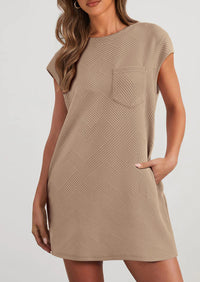 PRETTYGARDEN Women's Summer Short T Shirt Dress Cap Sleeve Crew Neck Casual Loose Basic Mini Dresses