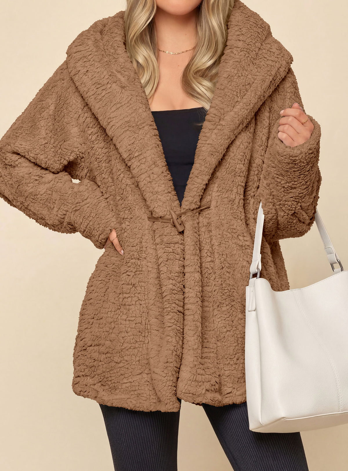 PRETTYGARDEN Women's Winter Warm Coats Hooded Faux Fur Sherpa Jacket  Fuzzy Fleece, Thumb Holes, Long Sleeve Pockets, Teddy Bear Jackets, Trendy Casual Fall Clothes, Holiday Going Out Outfits