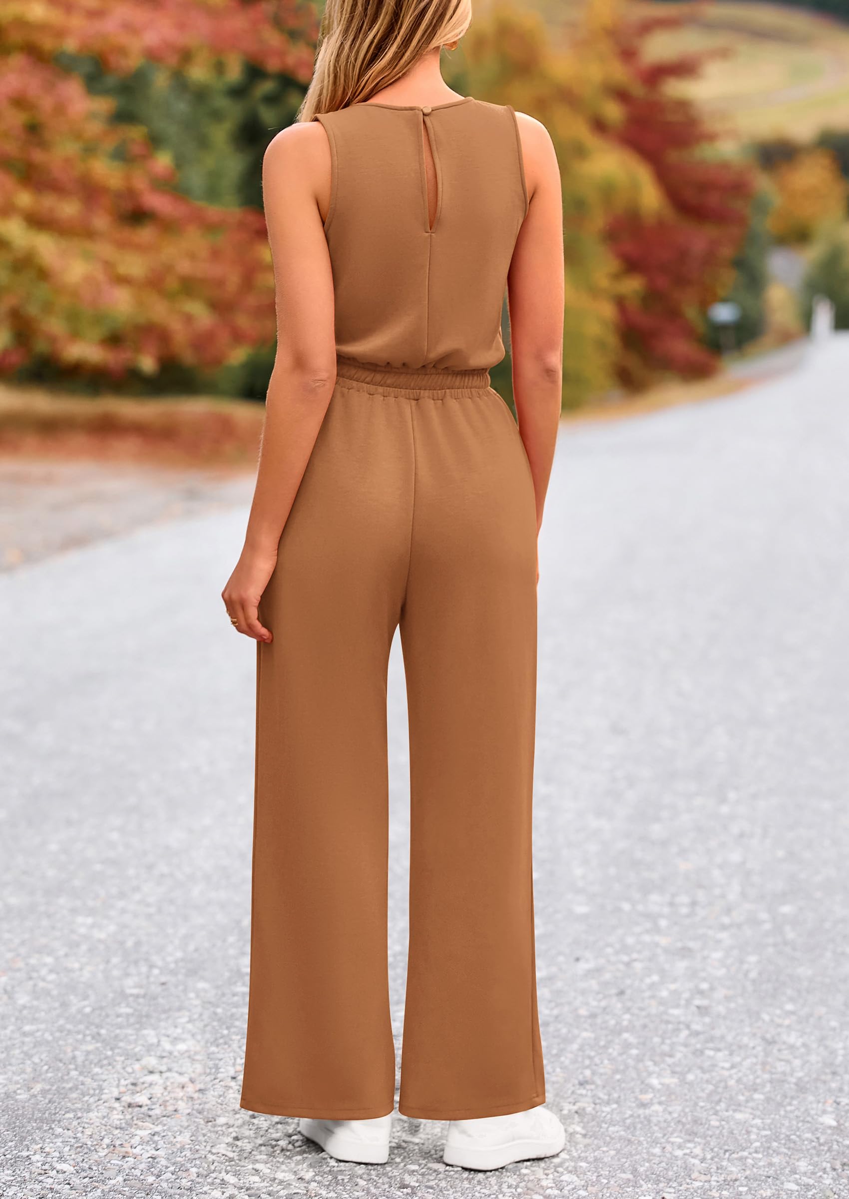 PRETTYGARDEN Womens Jumpsuits Summer Casual One Piece Outfits Sleeveless Wide Leg Long Pants Rompers