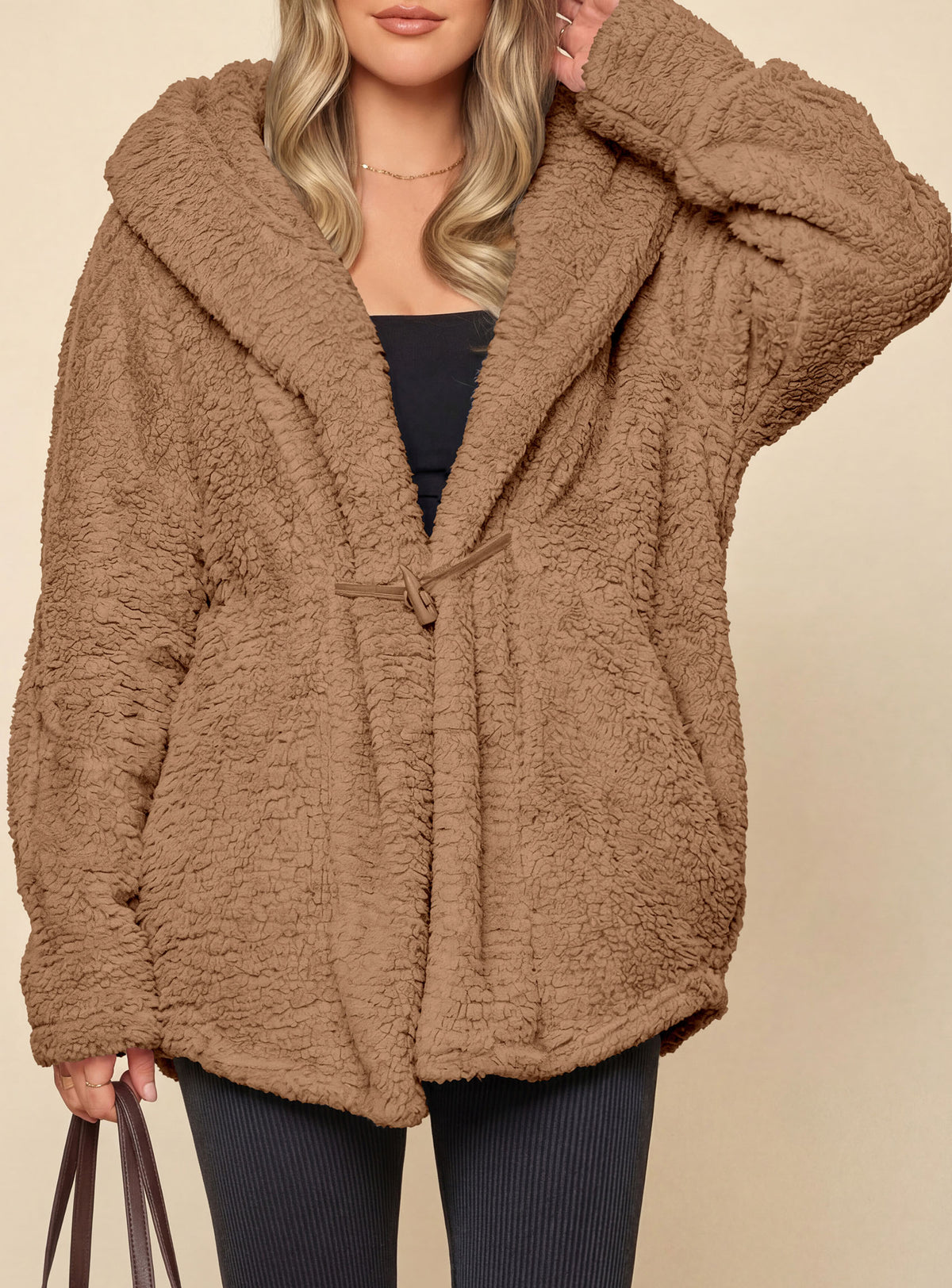 PRETTYGARDEN Women's Winter Warm Coats Hooded Faux Fur Sherpa Jacket  Fuzzy Fleece, Thumb Holes, Long Sleeve Pockets, Teddy Bear Jackets, Trendy Casual Fall Clothes, Holiday Going Out Outfits