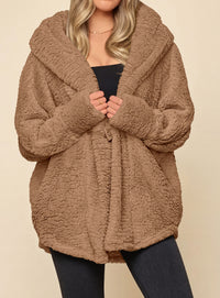 PRETTYGARDEN Women's Winter Warm Coats Hooded Faux Fur Sherpa Jacket  Fuzzy Fleece, Thumb Holes, Long Sleeve Pockets, Teddy Bear Jackets, Trendy Casual Fall Clothes, Holiday Going Out Outfits