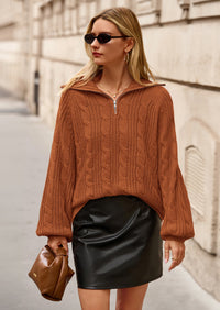 BTFBM Sweaters for Women Fall Fashion Loose Quarter Zip Pullover Collared Long Sleeve Cable Knit Winter Clothes