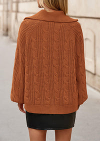 BTFBM Sweaters for Women Fall Fashion Loose Quarter Zip Pullover Collared Long Sleeve Cable Knit Winter Clothes