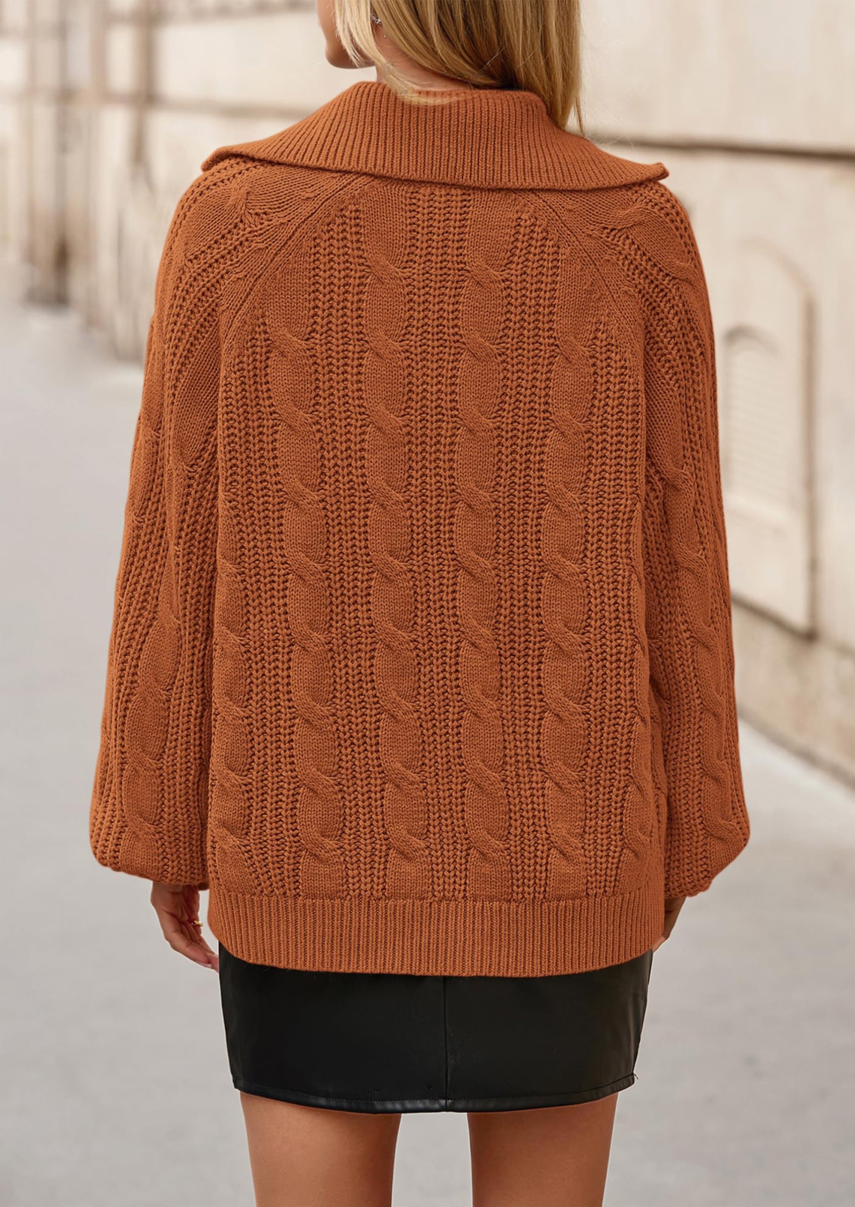 BTFBM Sweaters for Women Fall Fashion Loose Quarter Zip Pullover Collared Long Sleeve Cable Knit Winter Clothes