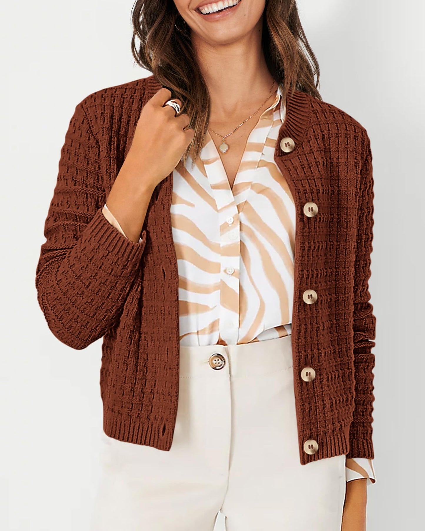 Knit Cardigan Long Sleeve Open Front Button Down Jacket