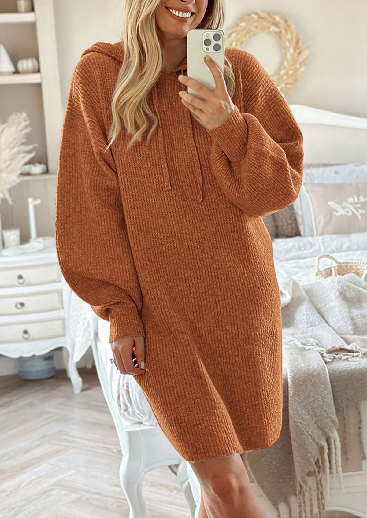 Womens Knit Pullover Sweaters 2024 Fall Fashion Clothes Long Sleeve Winter Hoodie Sweater Dress