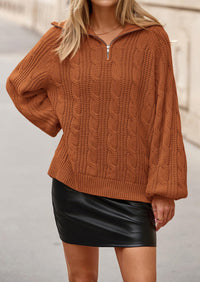 BTFBM Sweaters for Women Fall Fashion Loose Quarter Zip Pullover Collared Long Sleeve Cable Knit Winter Clothes