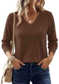 PRETTYGARDEN Women's V Neck Sweaters Fall Casual Long Sleeve Classic Pullover Cozy Knit Tops Loose Basic Winter Clothing PRETTYGARDEN