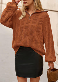 BTFBM Sweaters for Women Fall Fashion Loose Quarter Zip Pullover Collared Long Sleeve Cable Knit Winter Clothes