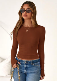 PRETTYGARDEN Womens Summer Fall Long Sleeve Shirts Ribbed Knit Fitted Basic Tee Going Out Tops Underscrub Casual Outfits