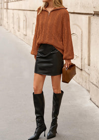 BTFBM Sweaters for Women Fall Fashion Loose Quarter Zip Pullover Collared Long Sleeve Cable Knit Winter Clothes