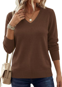 PRETTYGARDEN Women's V Neck Sweaters Fall Casual Long Sleeve Classic Pullover Cozy Knit Tops Loose Basic Winter Clothing PRETTYGARDEN