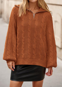 BTFBM Sweaters for Women Fall Fashion Loose Quarter Zip Pullover Collared Long Sleeve Cable Knit Winter Clothes