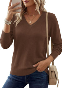 PRETTYGARDEN Women's V Neck Sweaters Fall Casual Long Sleeve Classic Pullover Cozy Knit Tops Loose Basic Winter Clothing PRETTYGARDEN