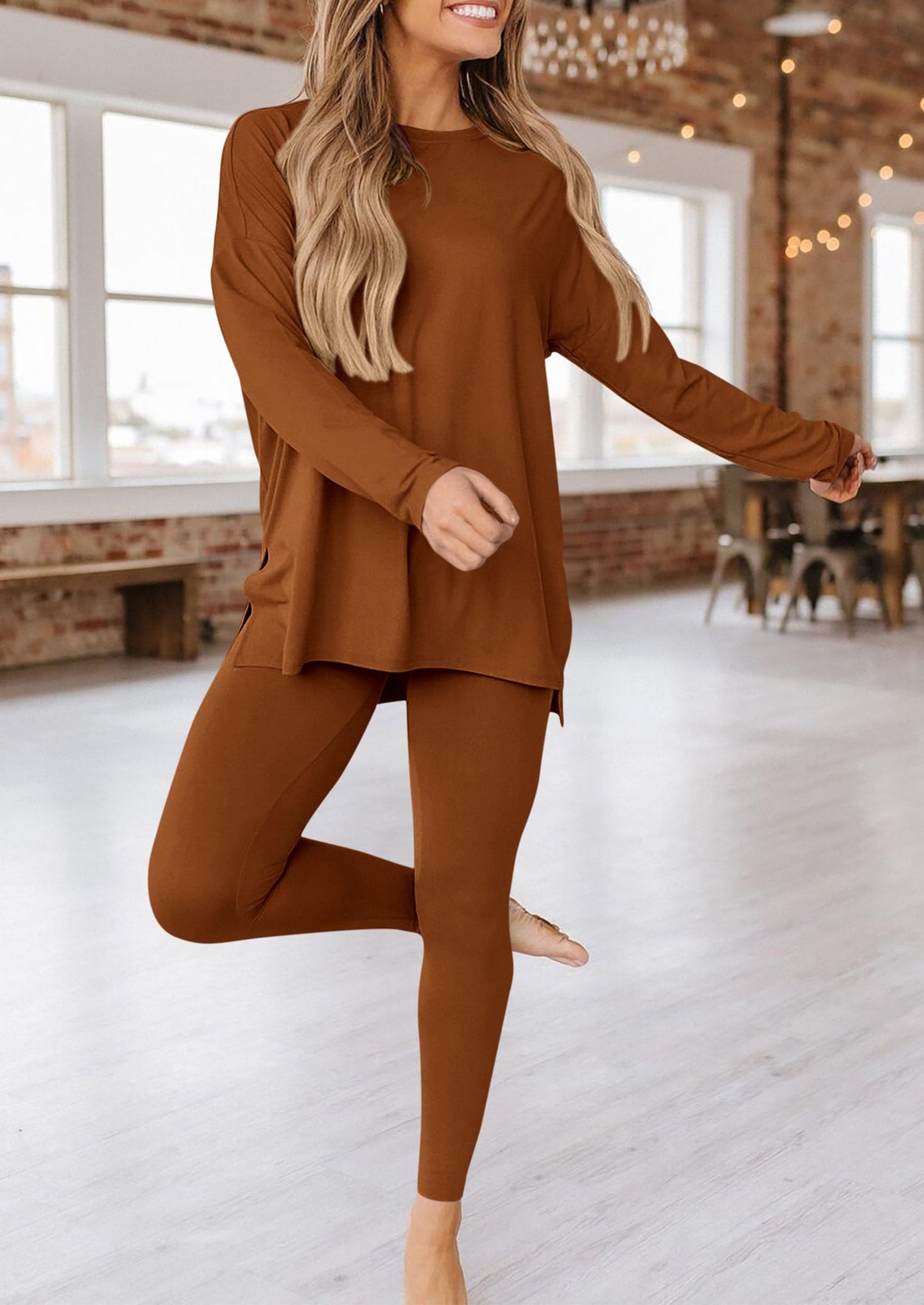 Fall 2 Piece Outfits Casual Long Sleeve Tunic Tops Legging Pants Matching Lounge Sets Sweatsuits