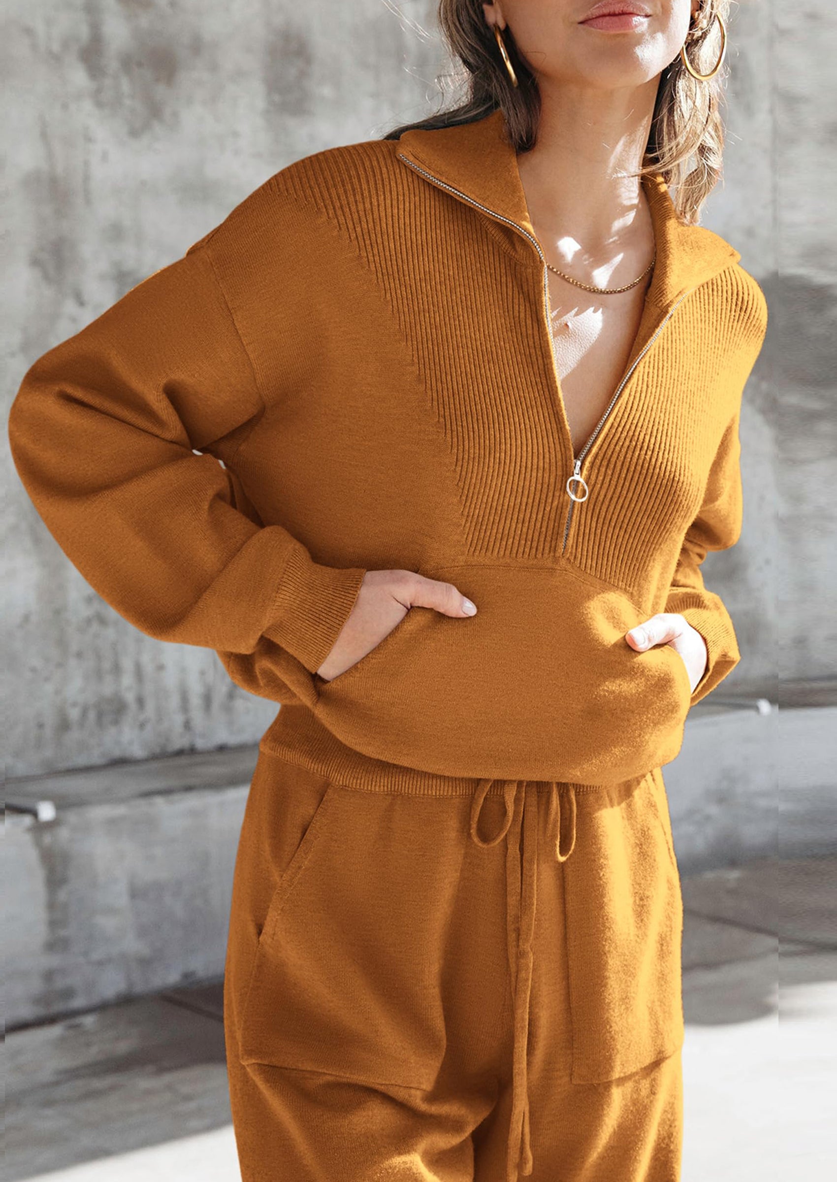 PRETTYGARDEN Women's 2 Piece Sweater Set Pullover Zip Up Sweatshirt Jogger Sweatpants Tracksuit Casual Outfit