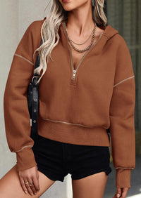 PRETTYGARDEN Women's Hooded Sweatshirts Long Sleeve Half Zip Cropped Hoodie Pullover Winter Fashion Clothes