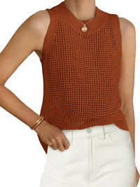 PRETTYGARDEN Summer Crochet Tank Tops for Women 2026 Casual Crewneck Hollow Out Loose Knit Sleeveless Sweater Vest Top Trendy PRETTYGARDEN