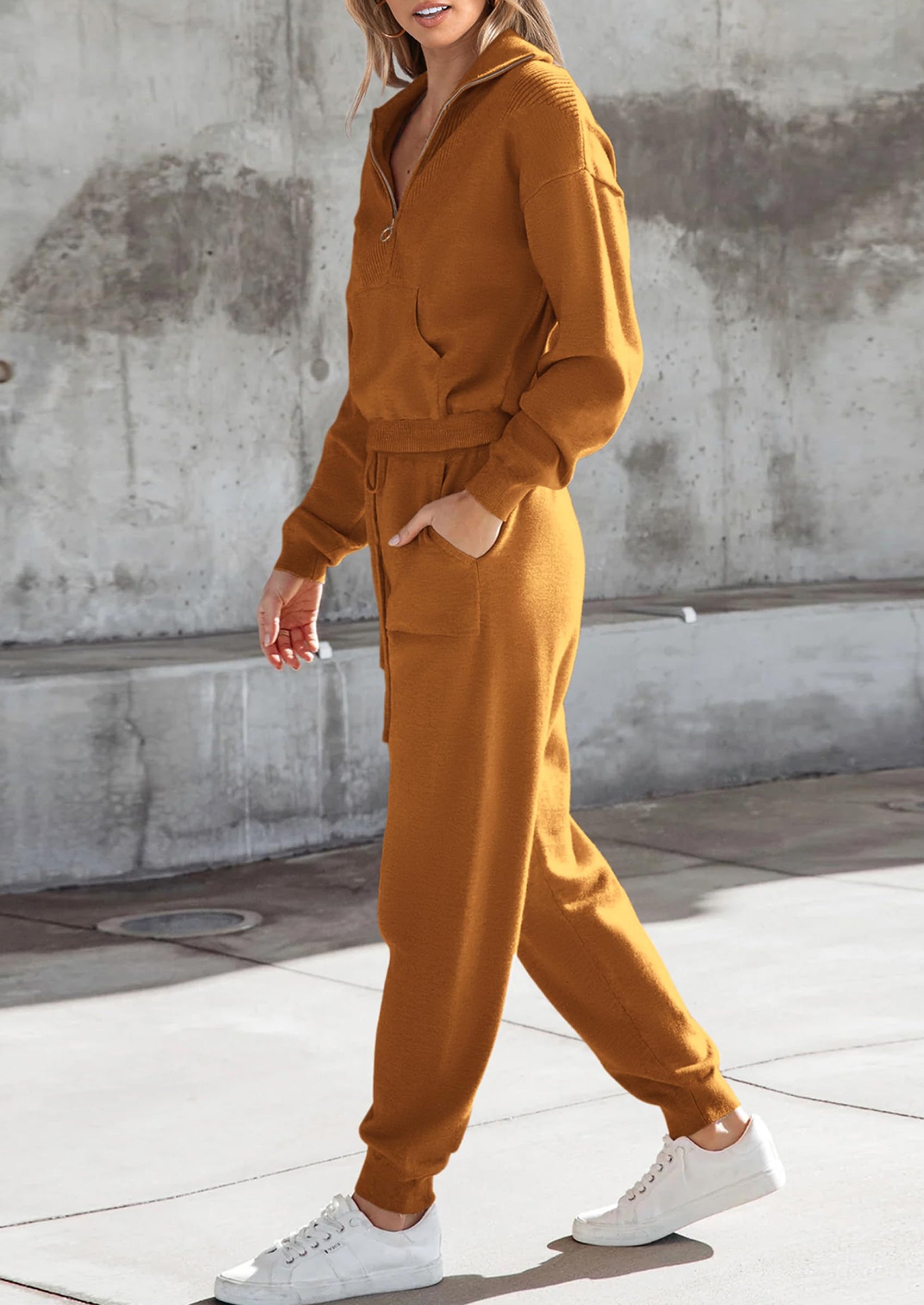 PRETTYGARDEN Women's 2 Piece Sweater Set Pullover Zip Up Sweatshirt Jogger Sweatpants Tracksuit Casual Outfit