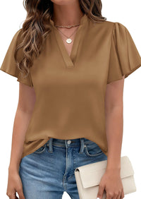 PRETTYGARDEN Women's Summer Blouses Dressy Casual Ruffle Cap Sleeve V Neck Business Work Trendy Cute Tops Spring Outfits PRETTYGARDEN