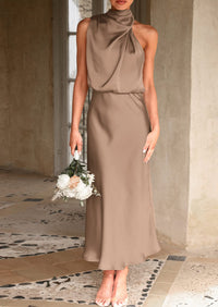 PRETTYGARDEN Women's Summer Satin Dress Elegant Sleeveless Mock Neck Cocktail Party Maxi Dresses