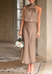 PRETTYGARDEN Women's Summer Satin Dress Elegant Sleeveless Mock Neck Cocktail Party Maxi Dresses