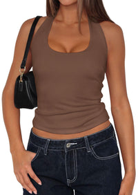 PRETTYGARDEN Women's Summer Halter Tank Tops Y2K Sleeveless Slim Fitted Backless Shirts Going Out Spring Workout Clothes PRETTYGARDEN