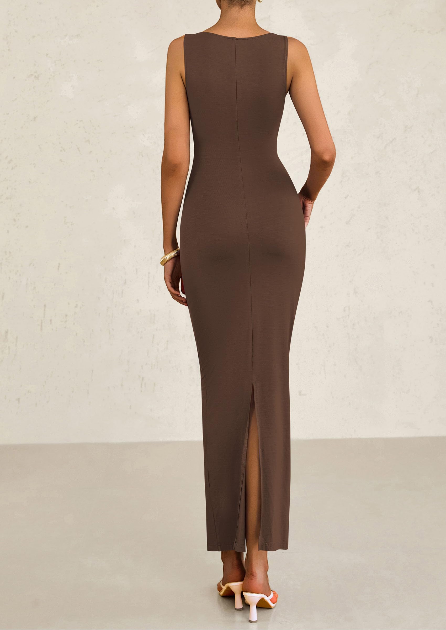 PRETTYGARDEN Women's Semi Formal Midi Dresses Sleeveless Ruched Bodycon Long Elegant Cocktail Wedding Guest Dress