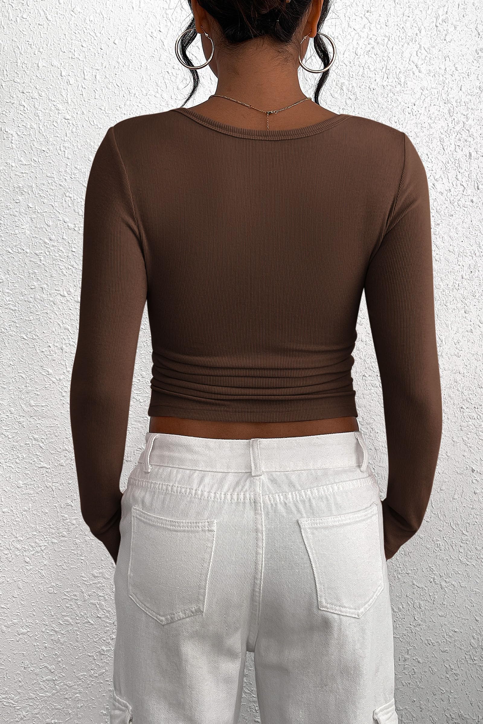 PRETTYGARDEN Women's Spring Fall Long Sleeve Henley T Shirts Button Ribbed Knit Slim Fit Casual Basic Tops Blouse