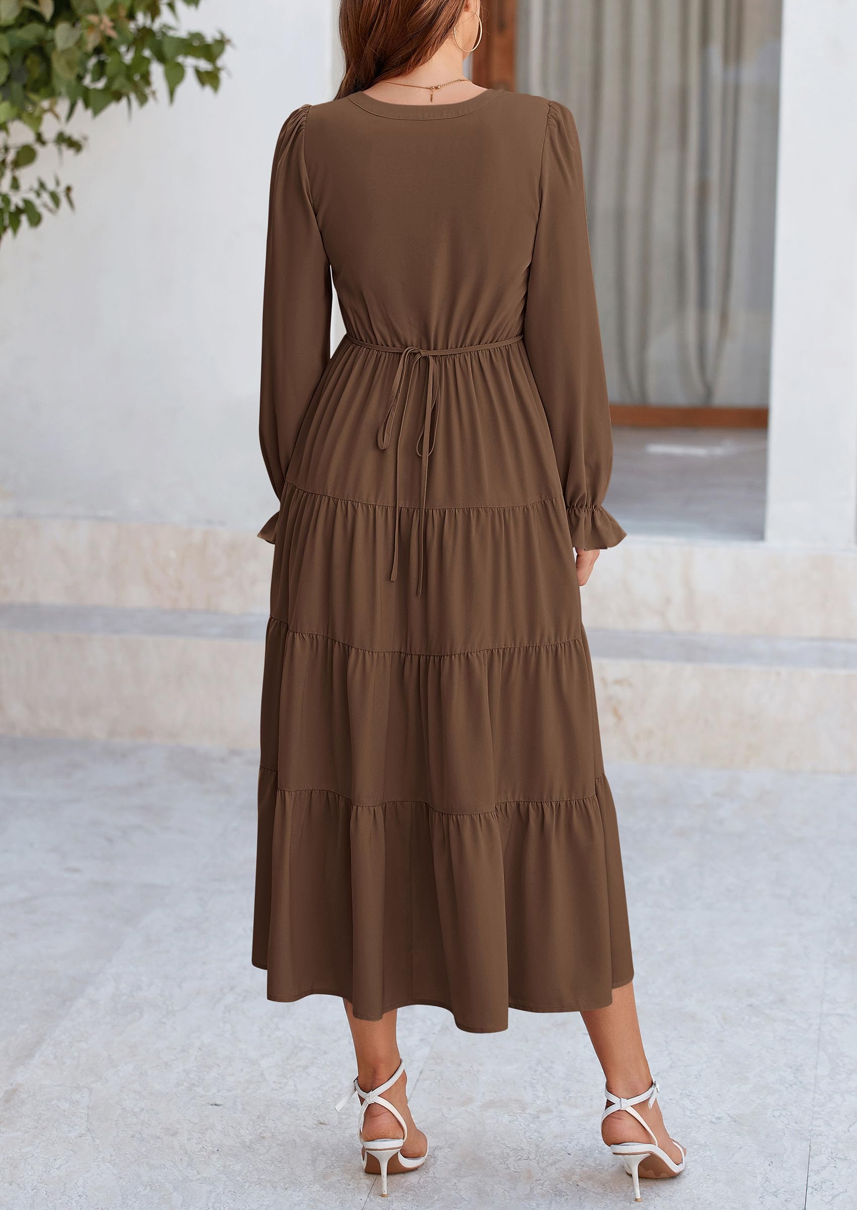 PRETTYGARDEN Women Fall Long Sleeve Smocked Maxi Dress Casual Square Neck Swiss Dot Tiered Ruffle Flowy Spring Pocket Dresses