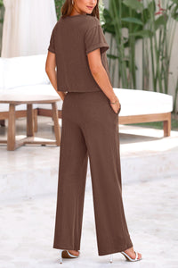 Short Sleeve T-Shirt Wide Leg Pants Two Piece Sets