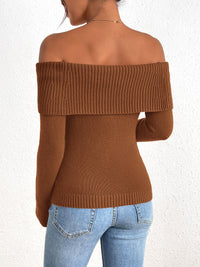 Fall Off Shoulder Sweaters Y2K Long Sleeve Ribbed Knit Fitted Pullover Tops Blouse