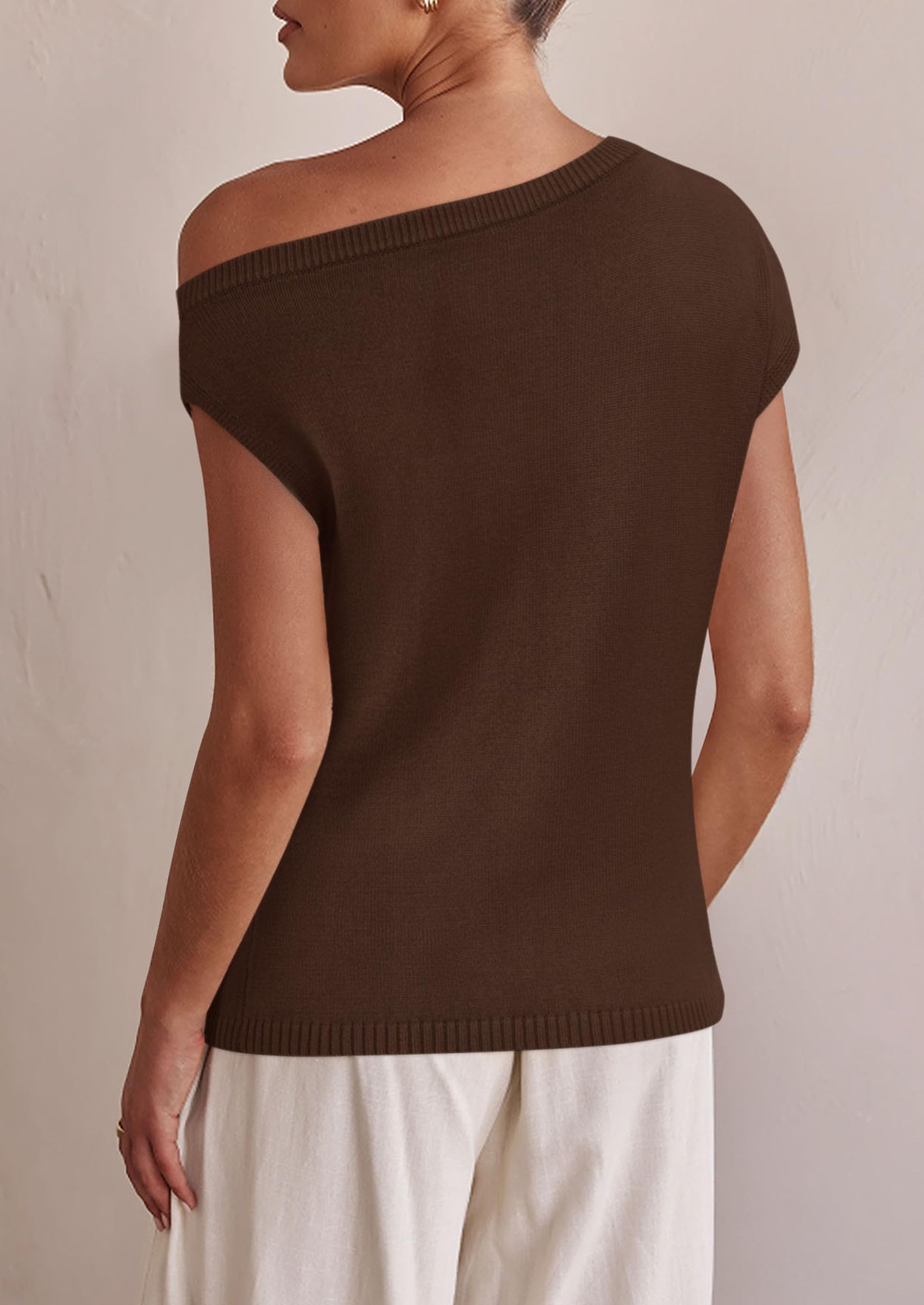 PRETTYGARDEN Womens Off The Shoulder Tops Summer Casual Short Sleeve Tunic T Shirts Lightweight Knit Sweaters