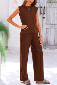 Pullover Tops And Wide Leg Pants Casual Two Piece Sets