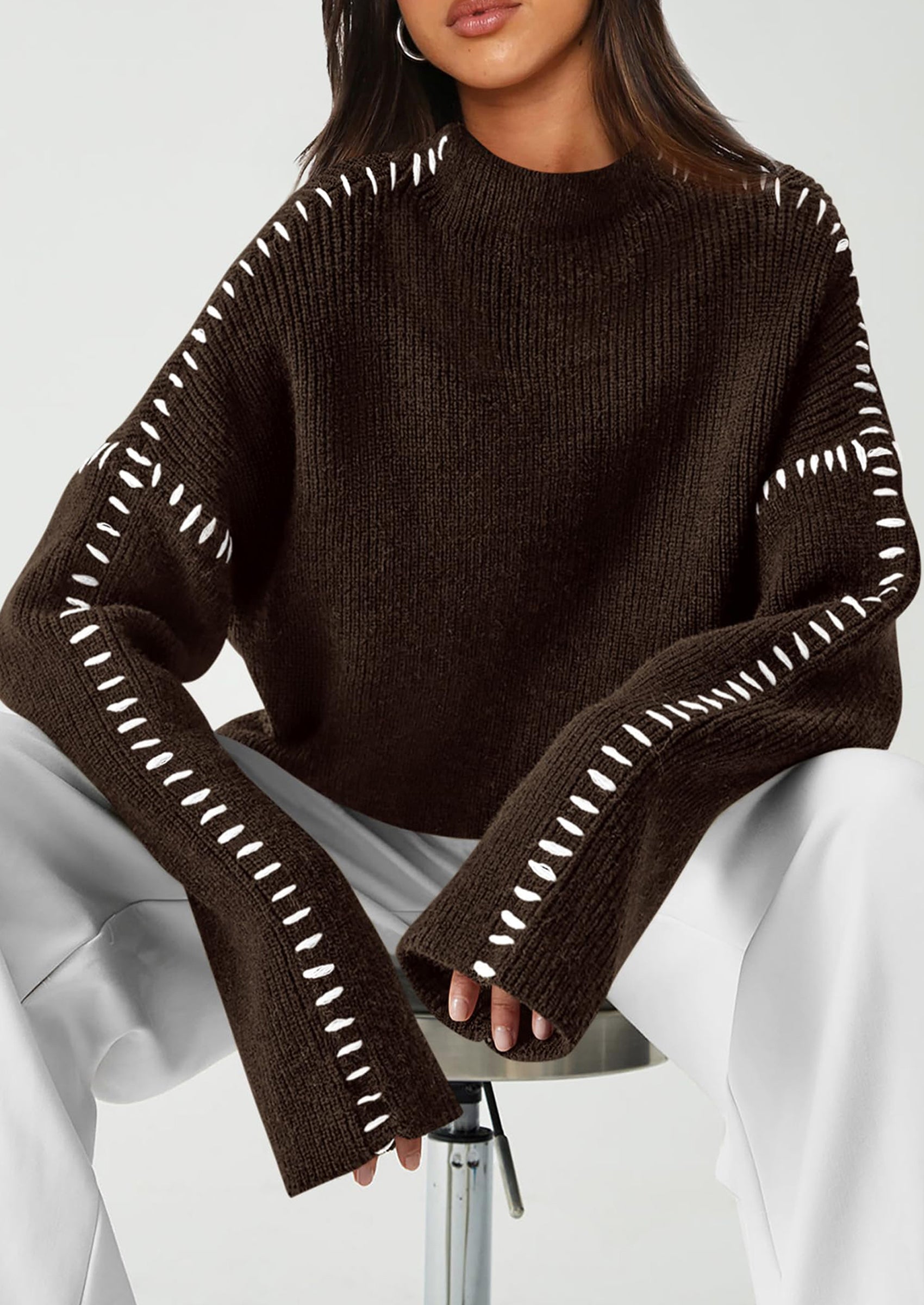 PRETTYGARDEN Women's Chunky Knit Sweaters Fall Long Sleeve Mock Neck Oversized Pullover Tops Winter Fashion Clothes