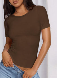 PRETTYGARDEN Women Summer Crew Neck Short Sleeve Tops Ribbed Knit Slim Fit Fashion Basic Tee Shirts Casual Going Out Top PRETTYGARDEN